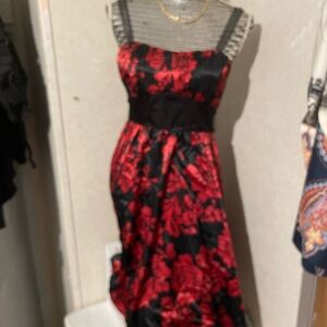 Elegant Red and Black Floral Dress